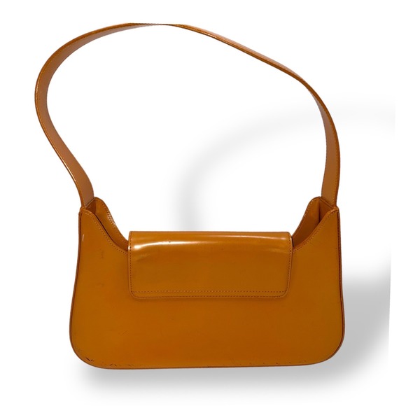 Lancel Shoulder Bag Small Camel Tan Patent Leather Vintage 90s Baguette - Picture 2 of 9